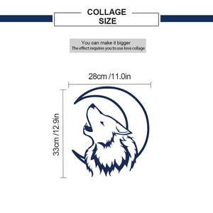 Detailed size specifications for cartoon moon wolf wall sticker, 33cm high and 28cm wide