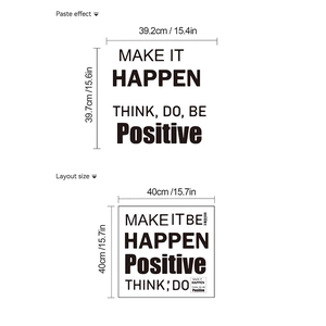 Detail showing 'Make It Happen' wall decal layout size and paste effect measurements