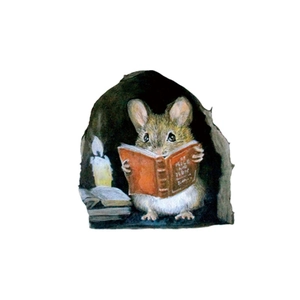 3D cartoon mouse hole wall sticker with a cute mouse reading a book by candlelight