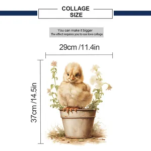 Size chart for cute chick flowerpot wall sticker measuring 29cm width by 37cm height
