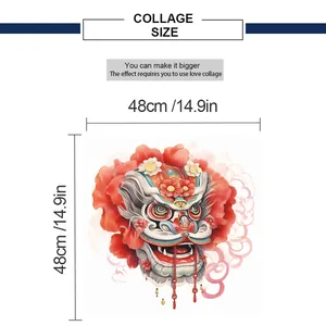 Tableau des tailles pour sticker mural lion chinois indiquant 48 cm x 48 cm pour déco