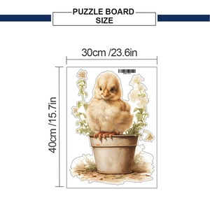 Detailed dimension layout showing cute yellow chick wall sticker at 30cm x 40cm size