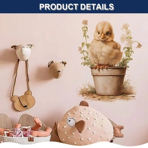 Detail showing hand-painted watercolor chick in flowerpot wall sticker for nursery decor