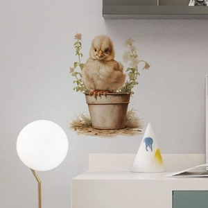 Cute Yellow Chick In Flower Pot Wall Sticker Removable PVC Decal For Kids Room Living Room Bedroom Home Decoration Mural