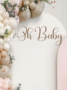 Detail view of Oh Baby wall stickers with Morandi balloons and eucalyptus leaf decor