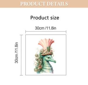Cartoon seahorse wall sticker with pink crown and sea elements in 30x30cm size