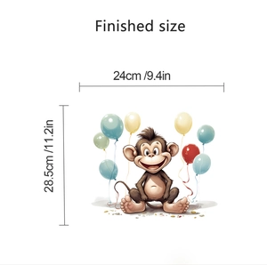 Detail showing cartoon monkey wall sticker dimensions 24cm width and 28.5cm height