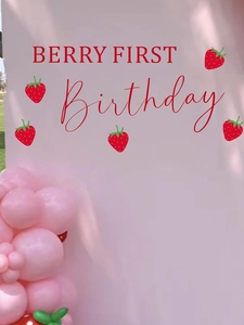 Fond rose fraise avec texte Berry First Birthday pour décoration murale de fête