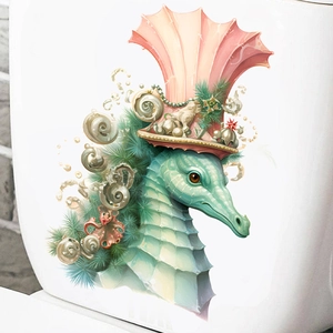 Cartoon Seahorse Toilet Sticker Fantasy Sea Life PVC Waterproof Wall Decal For Bathroom Home Aesthetic Decoration Gift