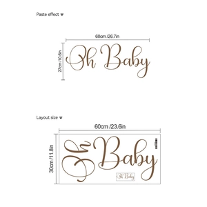 Oh Baby shower wall decal sign in brown script for party background and wall decor