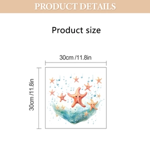 Detail showing cartoon starfish and music note wall sticker dimensions at 30x30cm