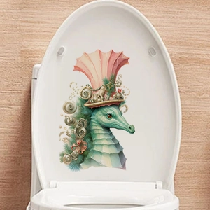 Creative cartoon seahorse wall sticker for bathroom toilet cover decoration