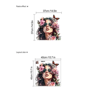 Sticker mural fille de mode avec fleurs roses et lunettes pour décor de chambre
