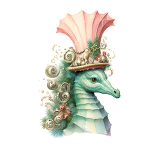 Cartoon seahorse wall sticker with pink hat and corals for bathroom toilet decor