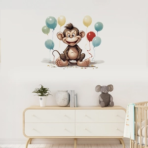 Cartoon monkey flying with colorful balloons wall stickers for nursery and kids room decor