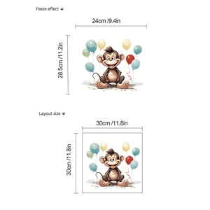 Cartoon monkey with colorful balloons wall sticker for nursery or bedroom decor