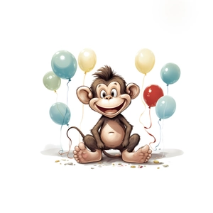 Cartoon monkey with colorful balloons wall sticker for nursery and bedroom decor