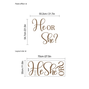 Gender reveal 'He or She?' wall stickers for party decor, size 55.2cm x 54.7cm