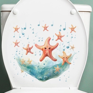 Cartoon starfish and ocean notes self-adhesive wall sticker for toilet seat decoration