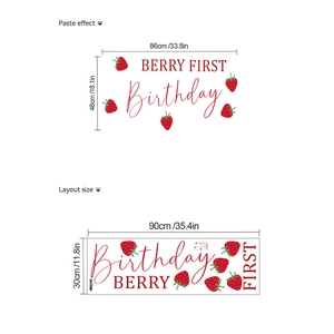 Stickers muraux fraise Berry First Birthday avec vue de la mise en page et de l'effet