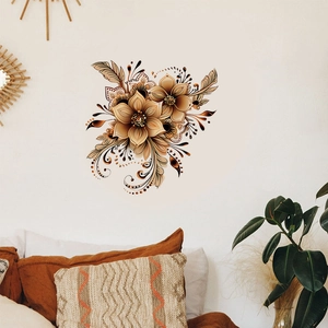 Mandala Flower Wall Sticker Retro Brown PVC Self Adhesive Removable Bohemian Mural For Living Room Bedroom Background Home Decor