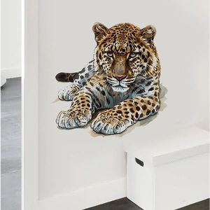 Realistic leopard wall sticker for home decor featuring a majestic reclining big cat