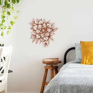 Mandala flower wall sticker in deep brown for cozy bedroom decor on white wall