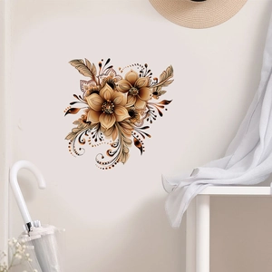 Vintage mandala flower wall sticker with brown petals for living room home decor