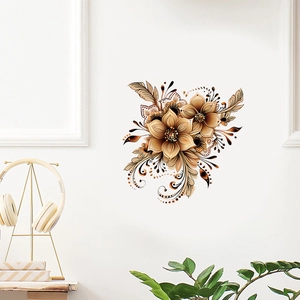 Elegant mandala flower wall sticker for home decor in golden brown vintage artistic style