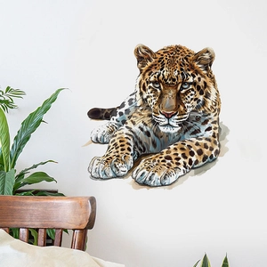 Macro detail of 3D realistic leopard wall sticker showing fine fur texture and golden colors