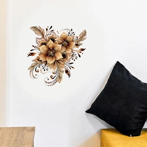 Detail of vintage bronze mandala wall sticker showing intricate patterns in a living room decor
