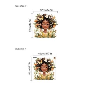 Cartoon girl and sunflower wall sticker with DIY paste effect and layout dimensions