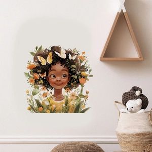 Removable PVC Wall Sticker Cartoon Girl With Butterflies And Flowers Self Adhesive Art Mural For Kids Room Living Room Decor