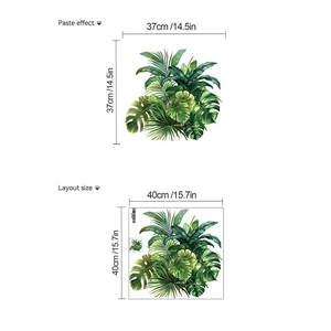 Detailed layout and paste effect size of tropical monstera leaf waterproof PVC wall stickers