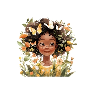 Cartoon girl with butterfly and flowers wall sticker, removable PVC decorative art decal
