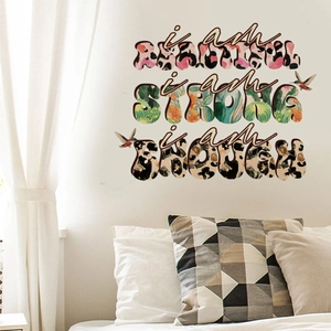 Inspirational quotes wall stickers i am beautiful strong enough with floral hummingbird