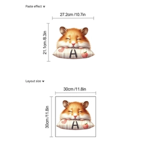 Detail view of sleeping hamster wall sticker with layout size 30x30cm and paste dimensions