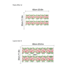 Sticker mural floral de roses roses en PVC avec dimensions et effet de pose réel