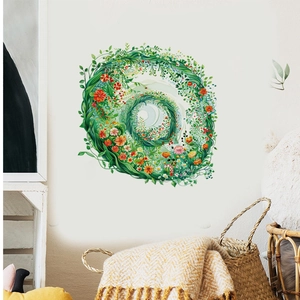 Green Plant Flower Garland Wall Sticker PVC Removable Self Adhesive Floral Wreath Mural For Living Room Bedroom Home Decor