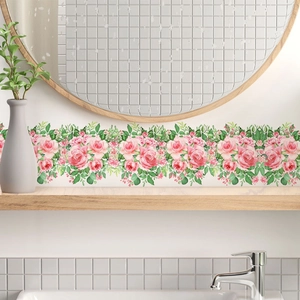 Sticker mural en PVC imperméable avec roses roses peintes à la main pour décoration
