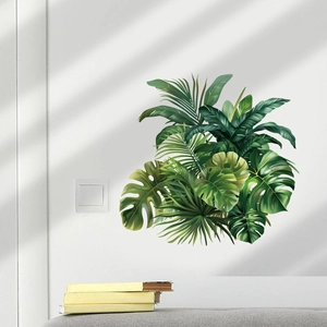 Tropical monstera leaf wall decals for living room with realistic green plant design