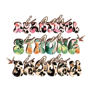 Inspirational floral leopard wall sticker with phrases i am beautiful strong and enough