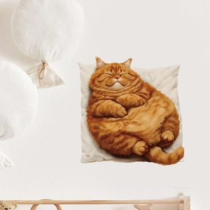 Close-up of a realistic fat orange cat print on a square decorative wall sticker decal