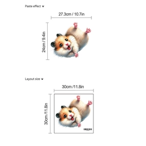 Detailed size chart showing cute hamster wall sticker paste effect and layout dimensions