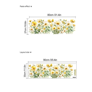 Yellow cosmos wall sticker with layout and paste effect dimensions for living room decor