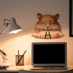 Cartoon mouse sleeping on letter A pillow wall sticker for cozy bedroom decor