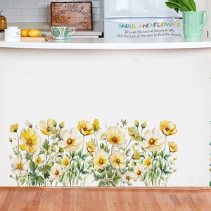 Pastoral Watercolor Yellow White Cosmos Flower Wall Stickers PVC Removable Floral Decal For Living Room Bedroom Furniture
