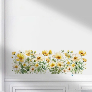 Fresh yellow watercolor cosmos flower wall decals for living room and bedroom decor