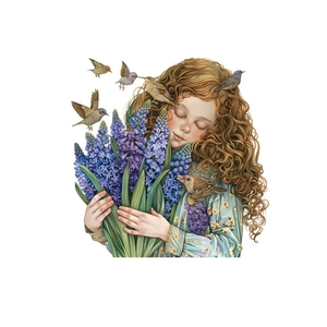 Sticker mural autocollant en PVC fille avec lavande et oiseaux pour décoration