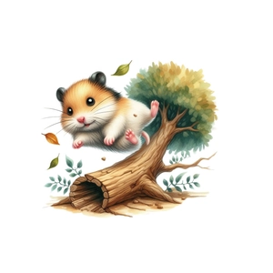 Cartoon hamster jumping near green trees self-adhesive PVC wall sticker for home decor